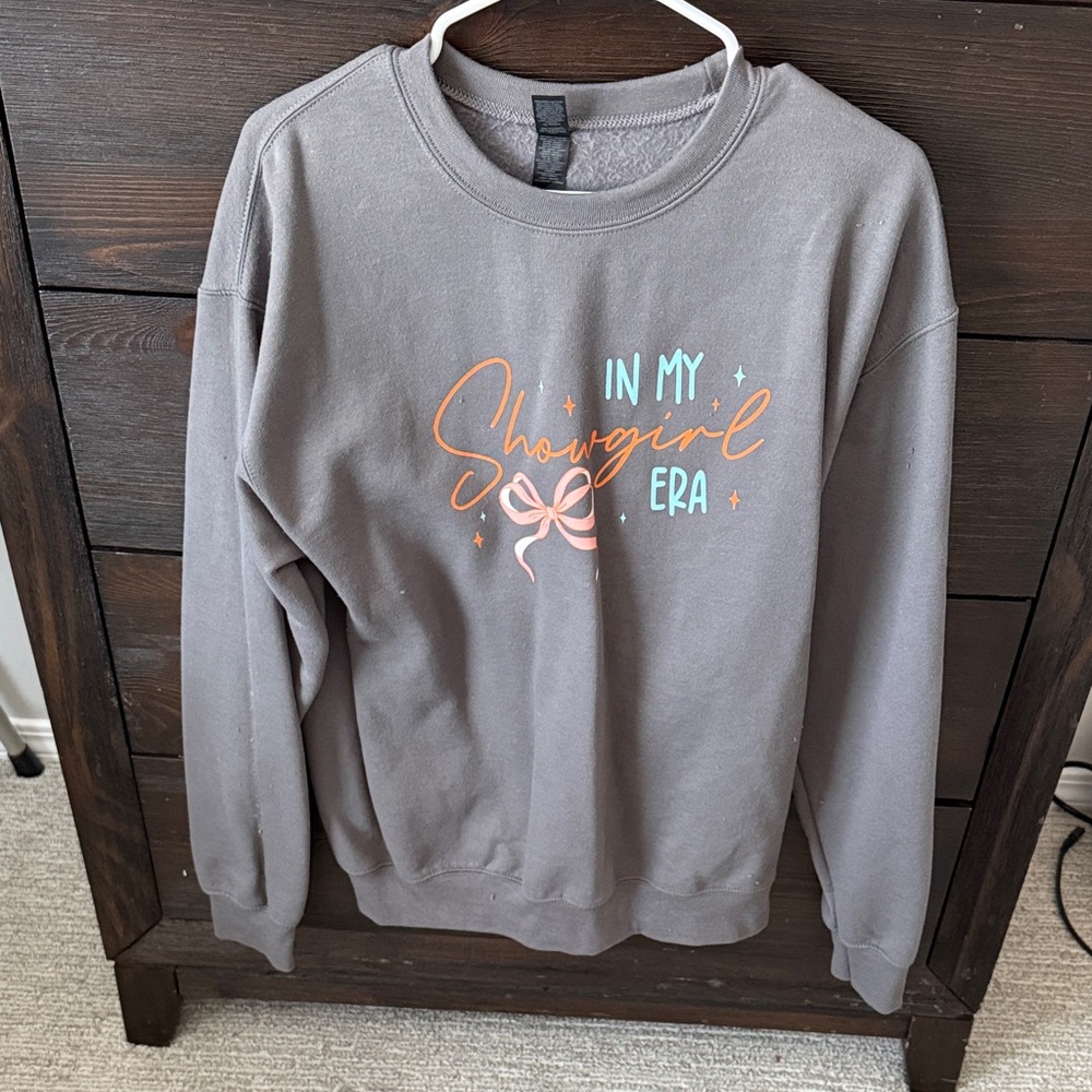 Gildan Gray Sweatshirt with Pink and Orange Design